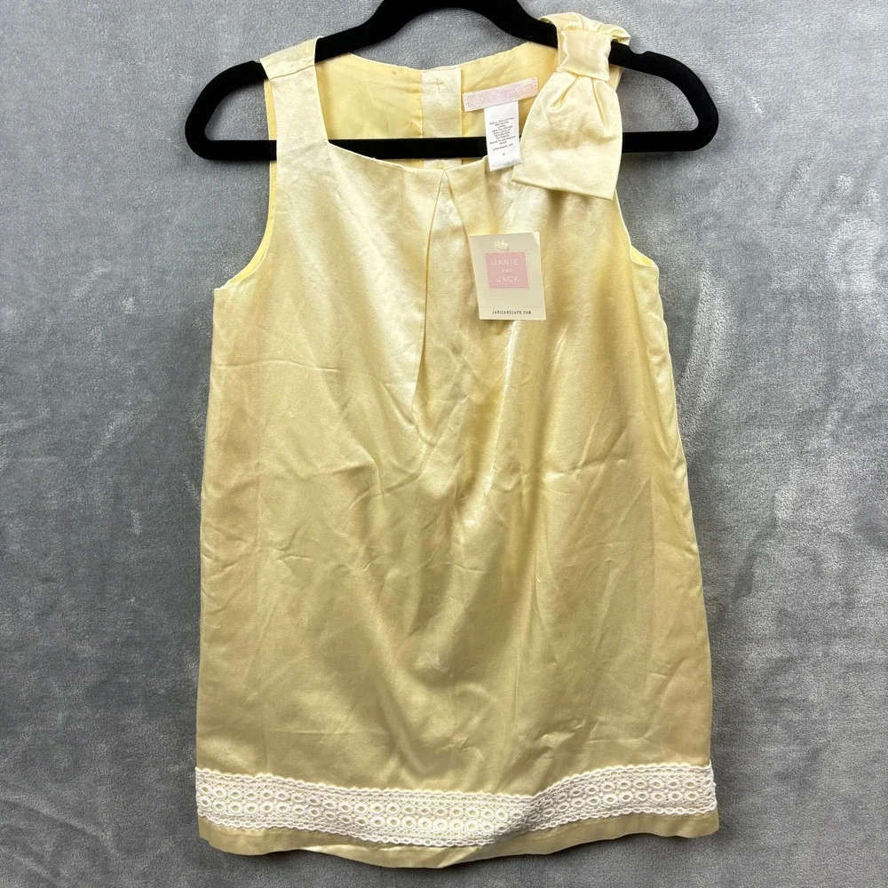 Janie and Jack Yellow Bow Dress Girls 6 Easter‎ Cottagecore Church NWT * spot